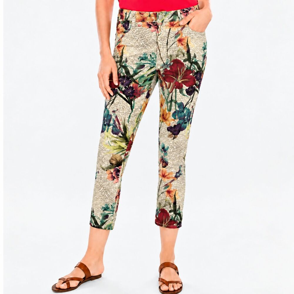 Chico's Sateen Crop Pants Size 2 (US 12) Tropical Floral